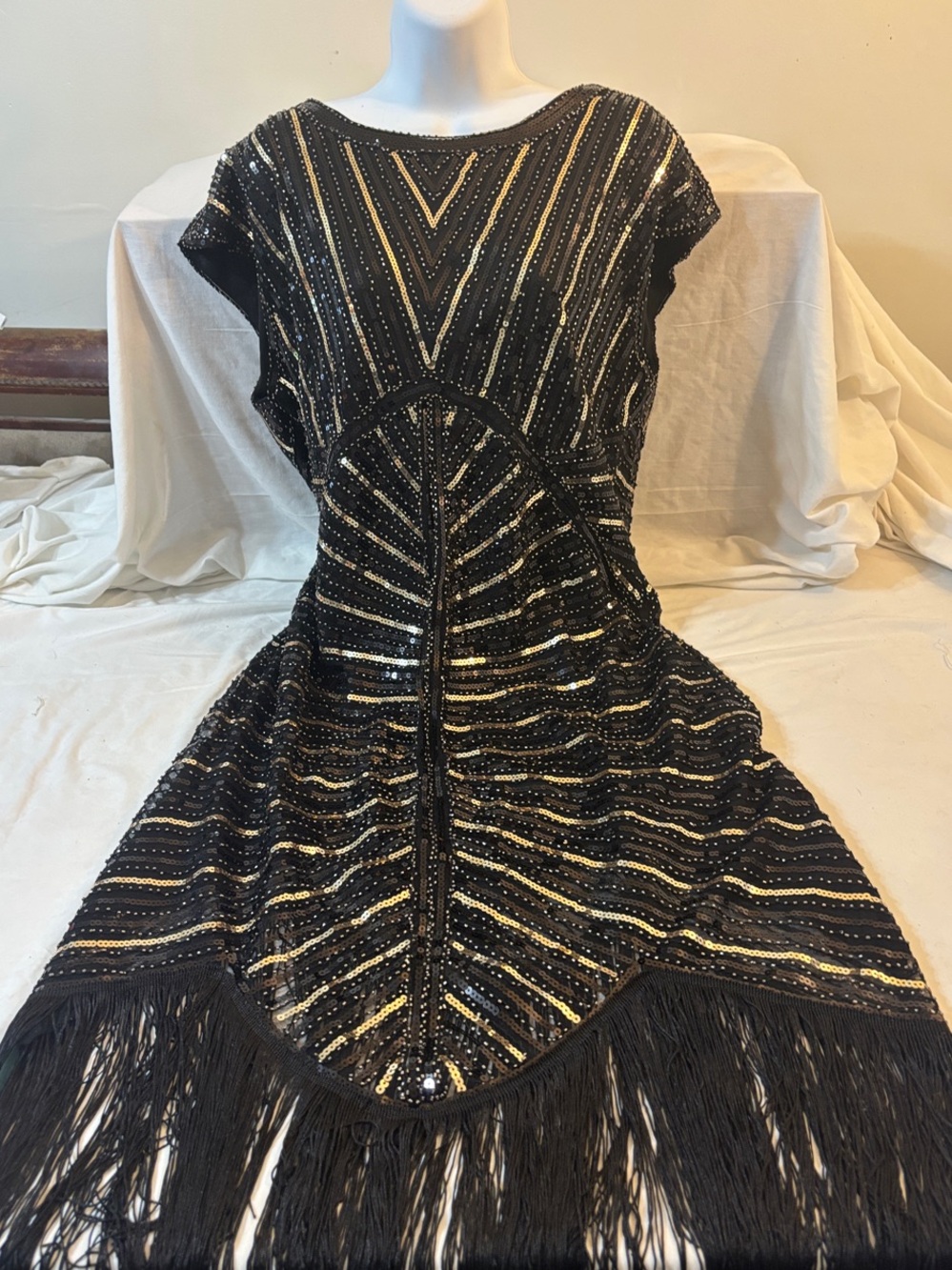 Vintage inspired Sequin Fringe Cocktail Dress flapper costume formal retro X